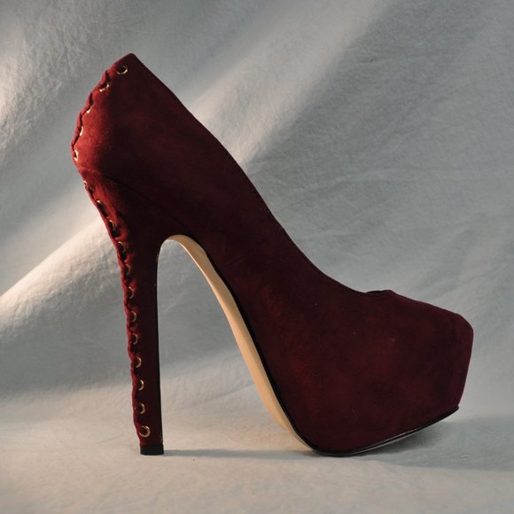 shoemint	lydia sz 7 red corset back ultra suede platform heels (8GW) - Picture 14 of 15